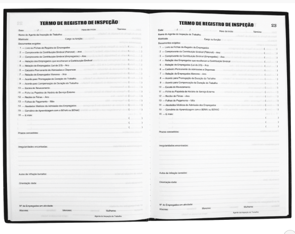 Livro de Registro de Inspeção do Trabalho Tamoio Ref. 2006 50 folhas pct C/ 05 unid